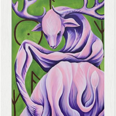 Deer Spirit High quality framed print - 15x20 cm / 6x8″ - White