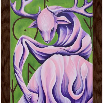 Deer Spirit High quality framed print - 15x20 cm / 6x8″ - dark wood