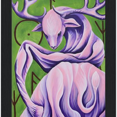 Deer Spirit High quality framed print - 60x80 cm / 24x32″ - Wood