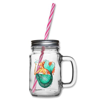 Mermaid Glass jar with handle and screw cap
