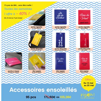 Offre "Accessoires ensoleillés" zigoh by valerie nylin : 30 porte-vignette + 30 porte-étiquette + 30 étui papier + 5 poches à bazar = 95 pcs