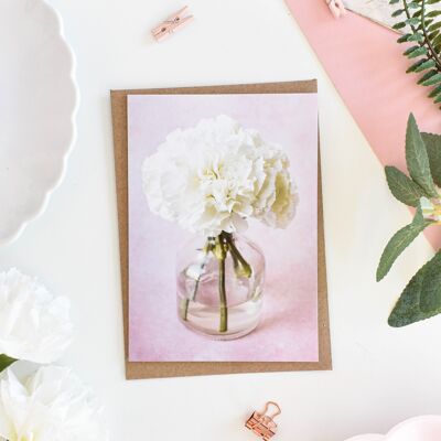 White Carnations Vase Greeting Card