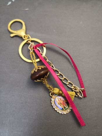 6 Porte-clés/bijoux de sac grigri en métal doré, pompon, divinité hindou 6