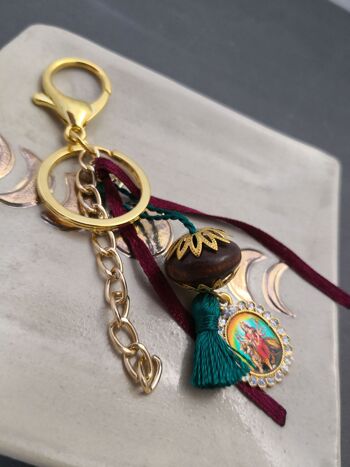 6 Porte-clés/bijoux de sac grigri en métal doré, pompon, divinité hindou 8