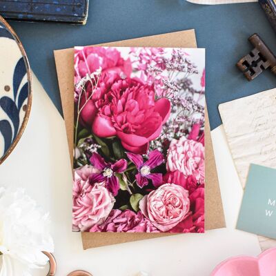 Cartolina d'auguri floreale rosa bouquet
