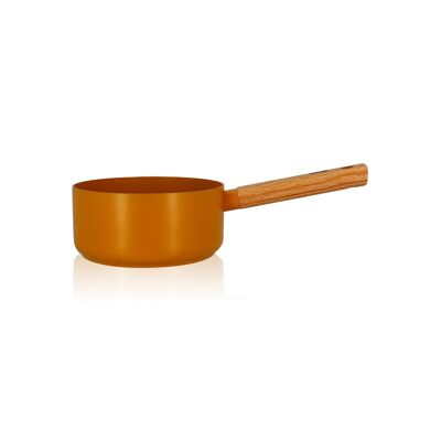 Saucepan 18cm in yellow ceramic coated aluminum with wooden handle