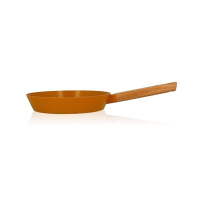 24cm ector frying pan in yellow ceramic coated aluminum with wooden handle