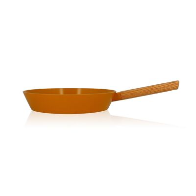 28cm ector frying pan in yellow ceramic coated aluminum with wooden handle