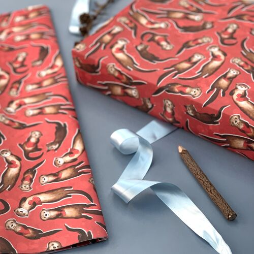 Love hearts Otter wrapping paper sheets