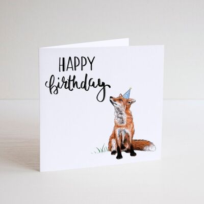 Fox happy birthday card - Happy Birthday Card - funny birthday cards - general greeting cards - party hat - foxy -blank inside card