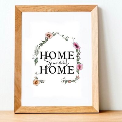 Home sweet home Print - Painting - House warming present - new house gift - Wall art - moving house gift - floral picture - new home gift - A5 print Part coloured print