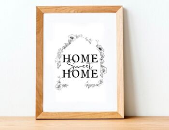 Home sweet home Print - Peinture - Cadeau de pendaison de crémaillère - cadeau de nouvelle maison - Art mural - cadeau de déménagement - image florale - cadeau de nouvelle maison - Impression A4 Partie imprimée colorée 3