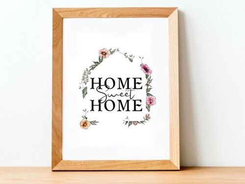 Home sweet home Print - Painting - House warming present - new house gift - Wall art - moving house gift - floral picture - new home gift - A4 print Black and white