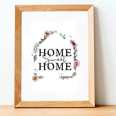 Home sweet home Print - Painting - House warming present - new house gift - Wall art - moving house gift - floral picture - new home gift - A4 print Black and white