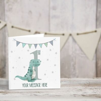 Carte personnalisée Baby Dino - Carte de voeux - Joyeux anniversaire - premier anniversaire - Anniversaire bébés - cartes dinosaures - 1er - 2e - 3e anniversaire - 2e anniversaire