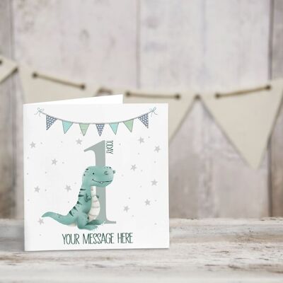 Carte personnalisée Baby Dino - Carte de voeux - Joyeux anniversaire - premier anniversaire - Anniversaire bébés - cartes dinosaures - 1er - 2e - 3e anniversaire - 1er anniversaire