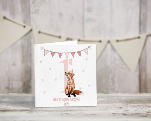 Personalised baby birthday card - Greeting card - Happy birthday - fox - first birthday - niece birthday card - daughter - blank inside card - 2nd birthday