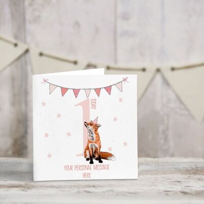 Personalised baby birthday card - Greeting card - Happy birthday - fox - first birthday - niece birthday card - daughter - blank inside card - 3rd birthday