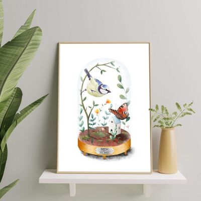 Bell jar print - Custom art print - new home gift - Home sweet home print - New home custom art gift - Flowers bell jar - floral poster art - Home Sweet Home A5 14.8 x 21 cm