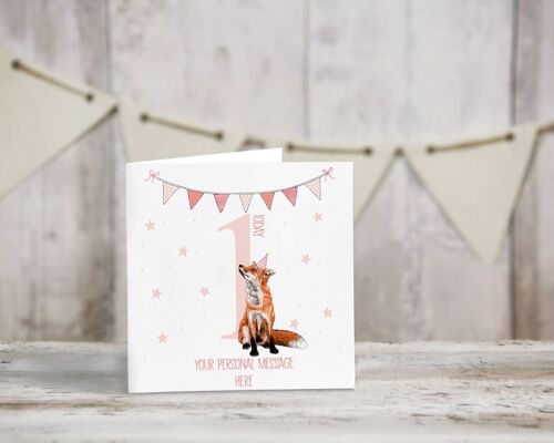 Personalised baby birthday card - Greeting card - Happy birthday - fox - first birthday - niece birthday card - daughter - blank inside card - 1st birthday