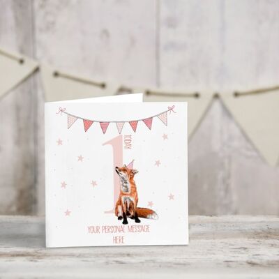 Personalised baby birthday card - Greeting card - Happy birthday - fox - first birthday - niece birthday card - daughter - blank inside card - 1st birthday