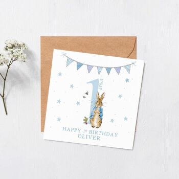 Carte d'anniversaire personnalisée Peter rabbit - Carte de voeux - Joyeux anniversaire - premier anniversaire - anniversaire de neveu - intérieur vierge - 1er - 2e - 3e - 1er anniversaire 5