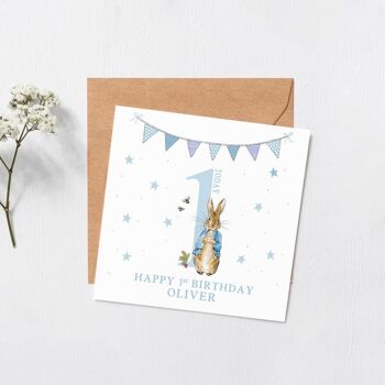 Carte d'anniversaire personnalisée Peter rabbit - Carte de voeux - Joyeux anniversaire - premier anniversaire - anniversaire de neveu - intérieur vierge - 1er - 2e - 3e - 2e anniversaire 5