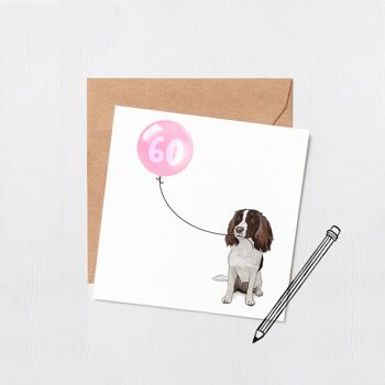 Carte ballon anniversaire chien Springer spaniel - Carte de voeux - Joyeux anniversaire - 16 - 18 - 21 - 30 - Numéro personnalisé - carte anniversaire chien - Rose 18 2
