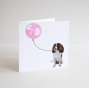 Carte ballon anniversaire chien Springer spaniel - Carte de voeux - Joyeux anniversaire - 16 - 18 - 21 - 30 - Numéro personnalisé - carte anniversaire chien - Rose 18 4
