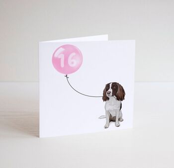 Carte ballon anniversaire chien Springer spaniel - Carte de voeux - Joyeux anniversaire - 16 - 18 - 21 - 30 - Numéro personnalisé - carte anniversaire chien - Rose 18 5