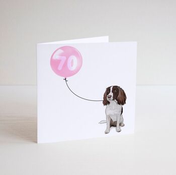 Carte ballon anniversaire chien Springer spaniel - Carte de voeux - Joyeux anniversaire - 16 - 18 - 21 - 30 - Numéro personnalisé - carte anniversaire chien - Bleu 21 4