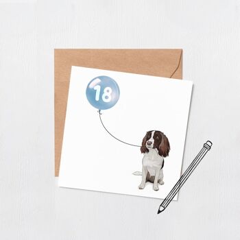 Carte ballon anniversaire chien Springer spaniel - Carte de voeux - Joyeux anniversaire - 16 - 18 - 21 - 30 - Numéro personnalisé - carte anniversaire chien - Bleu 30 1