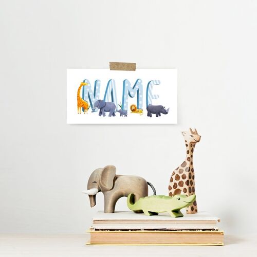 Personalised Animal Name Print - Nursery art - Personalised name art - baby shower gift - Christening gift - kids room - animal name art - Digital File Blue