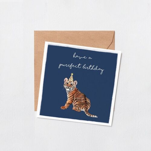 Purrfect Birthday card - best friend birthday - Happy birthday - perfect birthday - friends birthday - cat lover card - tiger - blank inside