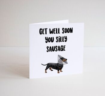 Guérissez bientôt votre saucisse idiote - pensez à vous - carte de chien de saucisse - J'espère que vous allez bien bientôt - Obtenez bien bientôt cadeau - vide à l'intérieur - teckel 2