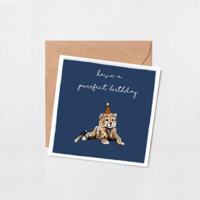 Purrfect Birthday card - best friend birthday - Happy birthday - perfect birthday - friends birthday - cat lover card - cheetah - blank