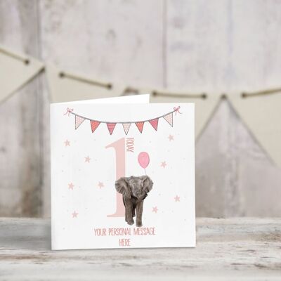 Personalised baby birthday card - Greeting card - Happy birthday - baby elephant - first birthday - niece birthday card - daughters birthday - 1st birthday