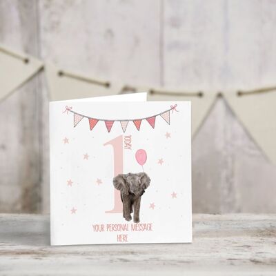 Personalisierte Baby-Geburtstagskarte – Grußkarte – alles Gute zum Geburtstag – Elefantenbaby – erster Geburtstag – Nichte-Geburtstagskarte – Töchtergeburtstag – 2. Geburtstag