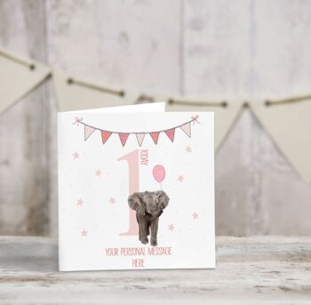 Carte d'anniversaire bébé personnalisée - Carte de voeux - Joyeux anniversaire - bébé éléphant - premier anniversaire - carte d'anniversaire nièce - anniversaire filles - 3e anniversaire 1