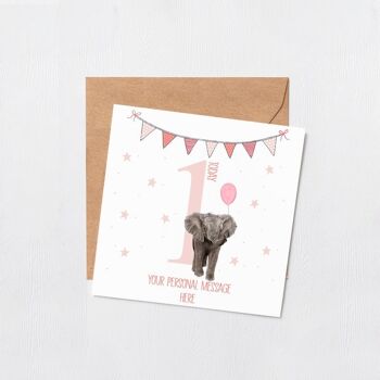 Carte d'anniversaire bébé personnalisée - Carte de voeux - Joyeux anniversaire - bébé éléphant - premier anniversaire - carte d'anniversaire nièce - anniversaire filles - 3e anniversaire 2