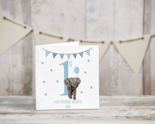 Personalised baby birthday card - Greeting card - Happy birthday - baby elephant - first birthday - nephew birthday card -blank inside card - 2nd birthday