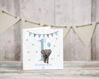 Carte d'anniversaire personnalisée pour bébé - Carte de voeux - Joyeux anniversaire - bébé éléphant - premier anniversaire - carte d'anniversaire neveu - carte intérieure vierge - 2e anniversaire 1