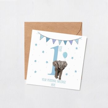 Carte d'anniversaire personnalisée pour bébé - Carte de voeux - Joyeux anniversaire - bébé éléphant - premier anniversaire - carte d'anniversaire neveu - carte intérieure vierge - 2e anniversaire 2