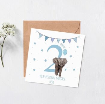 Carte d'anniversaire personnalisée pour bébé - Carte de voeux - Joyeux anniversaire - bébé éléphant - premier anniversaire - carte d'anniversaire neveu - carte intérieure vierge - 2e anniversaire 3