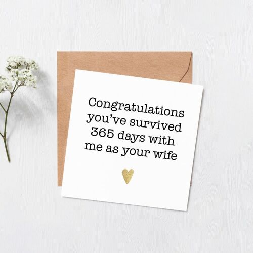How many days you've survived with me - Anniversary card - Funny anniversary card - 365 days together - how many days married - blank inside - 1095 days