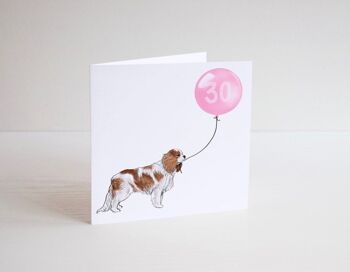 Carte ballon anniversaire chien cavalier - Joyeux anniversaire - 16 - 18 - 21 - 30 - Carte de voeux personnalisée - Numéro personnalisé - carte chien - Rose 16 2