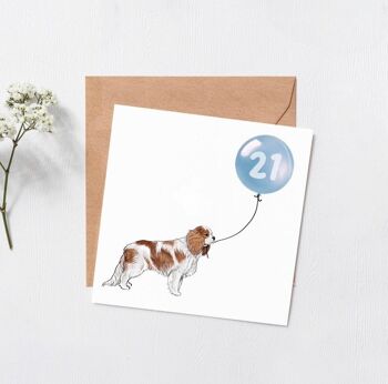 Carte ballon anniversaire chien cavalier - Joyeux anniversaire - 16 - 18 - 21 - 30 - Carte de voeux personnalisée - Numéro personnalisé - carte chien - Rose 16 3