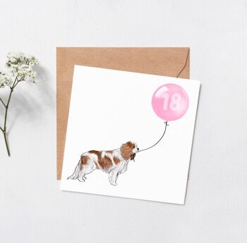 Carte ballon anniversaire chien cavalier - Joyeux anniversaire - 16 - 18 - 21 - 30 - Carte de voeux personnalisée - Numéro personnalisé - carte chien - Rose 50 5