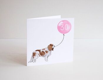 Carte ballon anniversaire chien cavalier - Joyeux anniversaire - 16 - 18 - 21 - 30 - Carte de voeux personnalisée - Numéro personnalisé - carte chien - Bleu 21 2