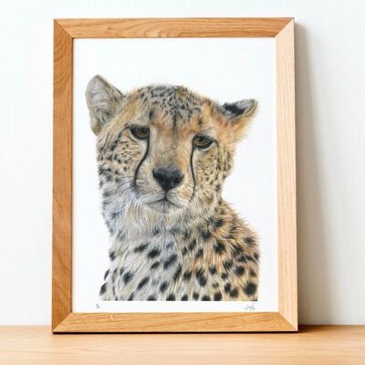 Gepardendruck – Tierkunst – afrikanische Kunst – Tiermalerei – große Katzenkunst – Farbstiftzeichnung – Illustration – Katzenzeichnung – 2 Größen – Größe 1 – A4